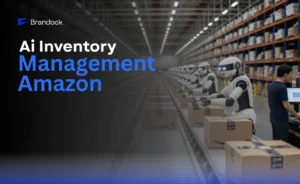 Automated warehouse logistics featuring robotics in operation, illustrating the concepts behind How Does Amazon Use AI for Inventory Management as discussed in this expert analysis by Brandock.
