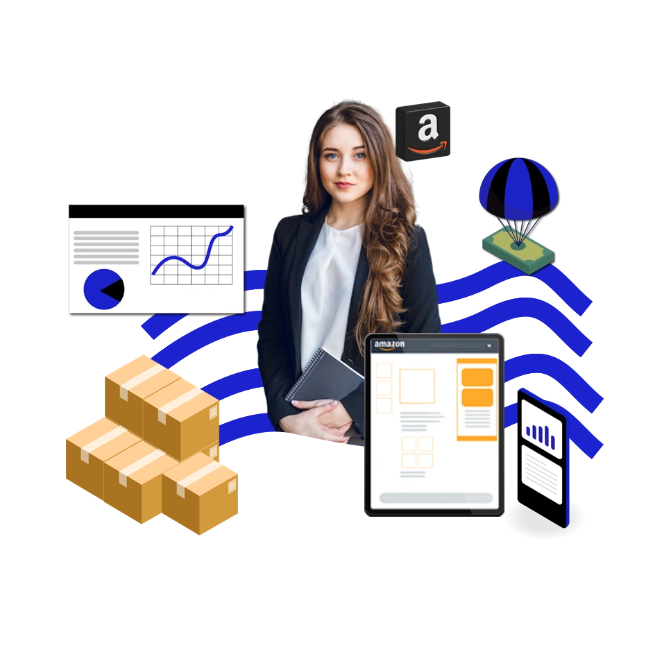 Brandock Amazon Account Management Services – professional consultant analyzing Amazon sales data, inventory, and performance dashboards for businesses who need Amazon account management services