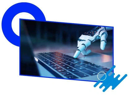 A robotic hand interacting with a laptop keyboard, representing how Brandock's automated tools Increase Margins With Smart Replenishment.