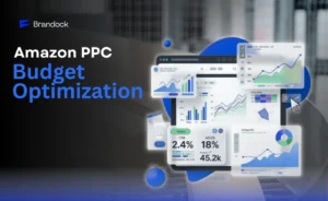 Brandock promotional banner illustrating Amazon PPC budget optimization, daily ad spend management, campaign budget allocation, lowering ACoS, and maximizing ROAS.